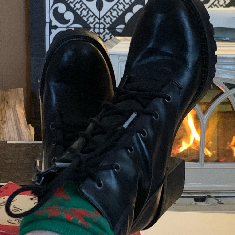 Steve Madden biker style boots with heel. I polished them up~looking fierce!